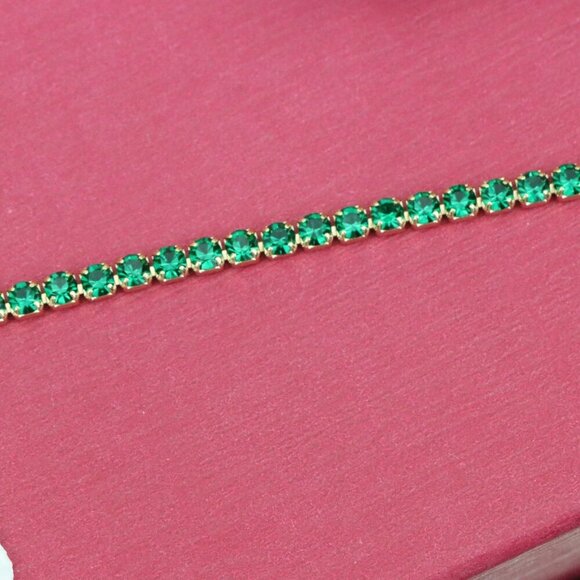 "Rose Gold Tennis Bracelet with Green Stones, XPBL0782 - Picture 10 of 12